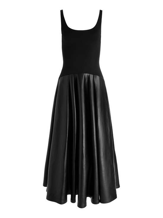 BLACK-ADLEY DROP WAIST VEGAN DRESS