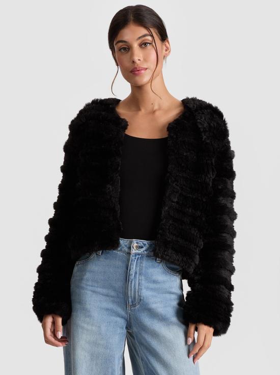 BLACK-FAWN FAUX FUR JACKET