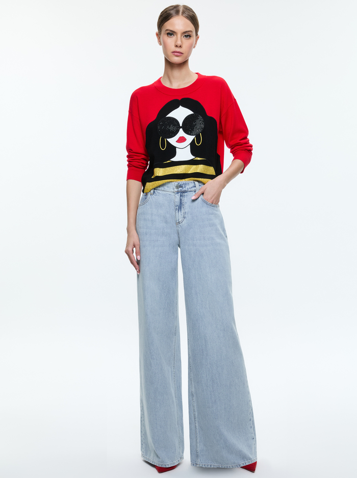 STACEFACE PULLOVER - BRIGHT RUBY MULTI image 1 - Alice And Olivia