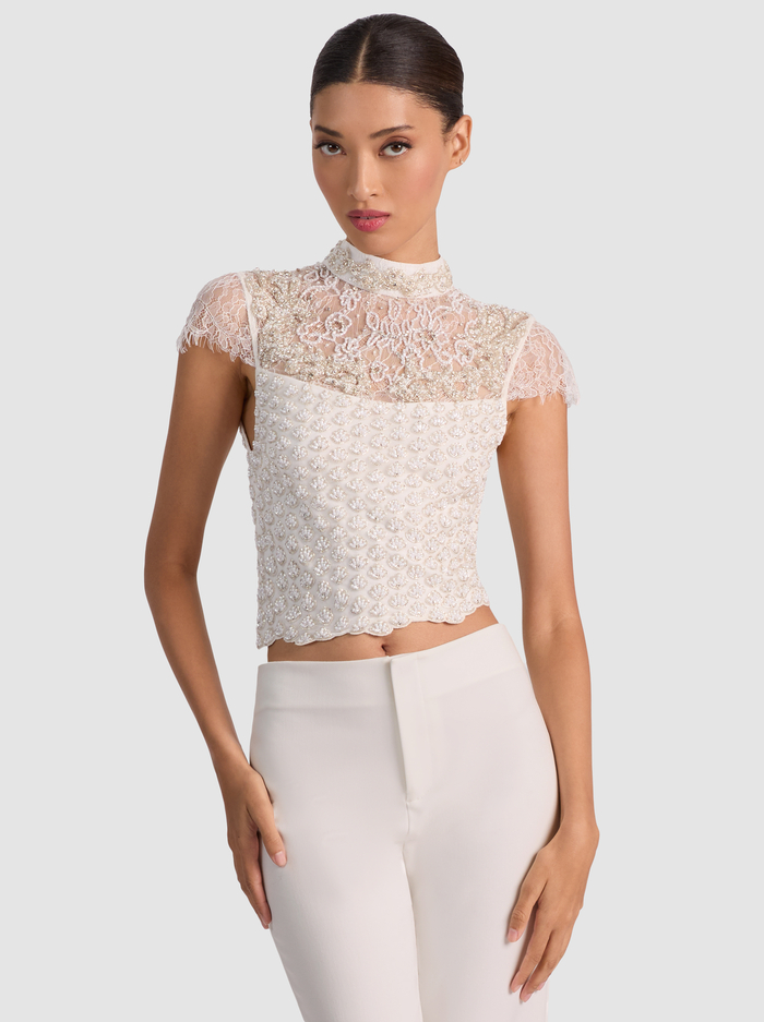 PRIA EMBELLISHED TOP - OFF WHITE - Alice And Olivia