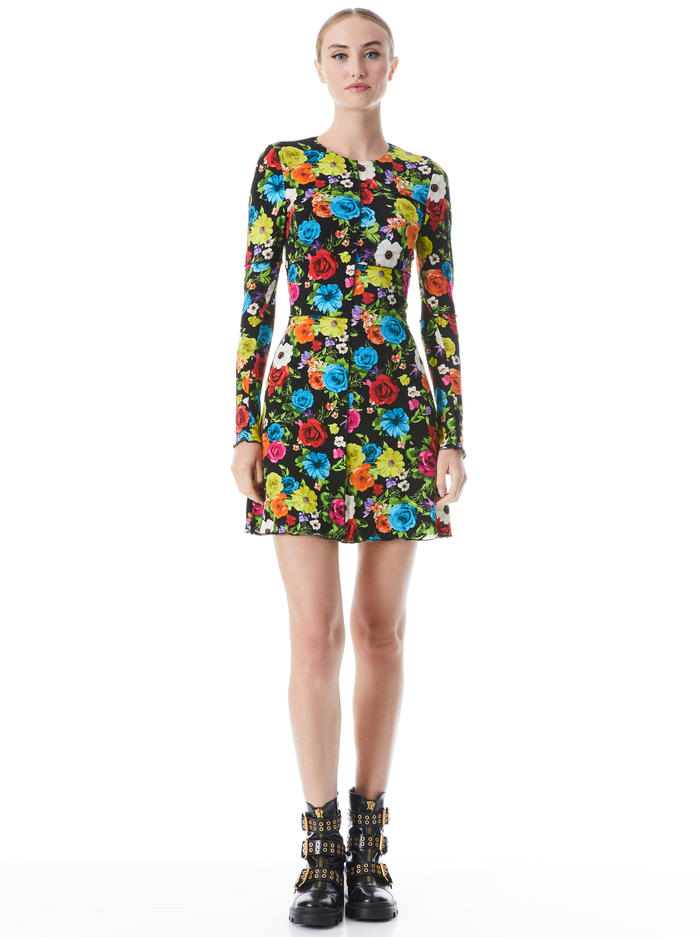 DELORA PANELED MINI DRESS - FLOWER GARDEN LG - Alice And Olivia