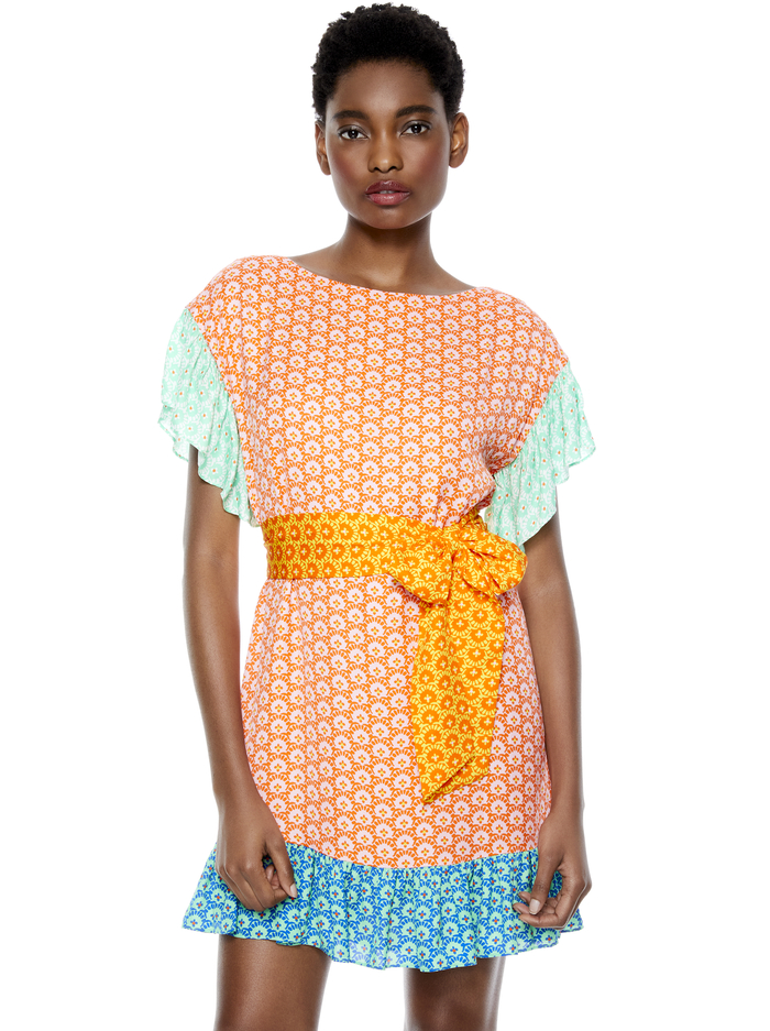 ELLA MAE TIE WAIST MINI DRESS - STAMP ENGLISH ROSE/COMBO image 3 - Alice And Olivia