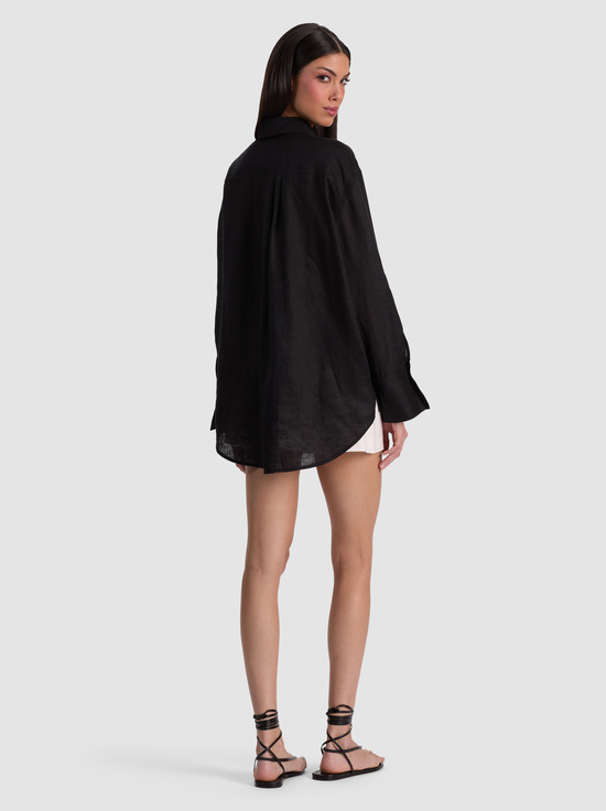 BLACK-FINELY OVERSIZED LINEN BUTTON DOWN