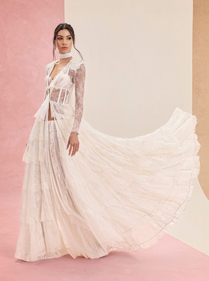 XAVIER TIERED LACE MAXI COAT - OFF WHITE image 6 - ALICE + OLIVIA