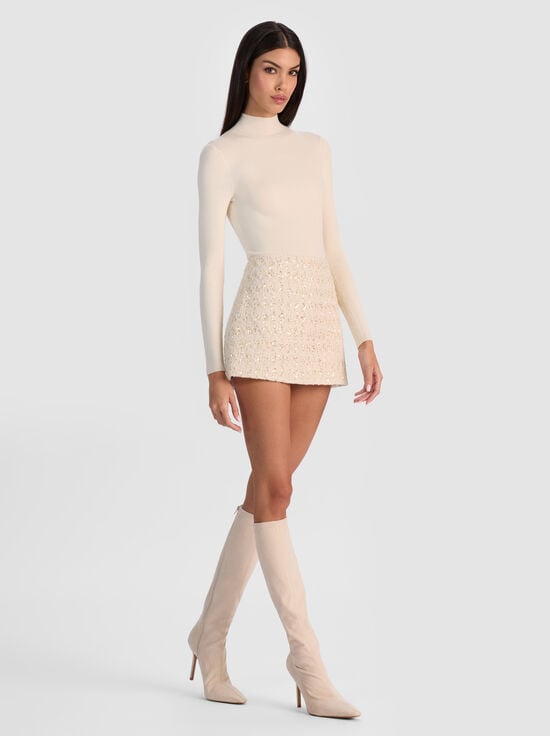 NATURAL-RUBI EMBELLISHED TWEED MINI SKIRT