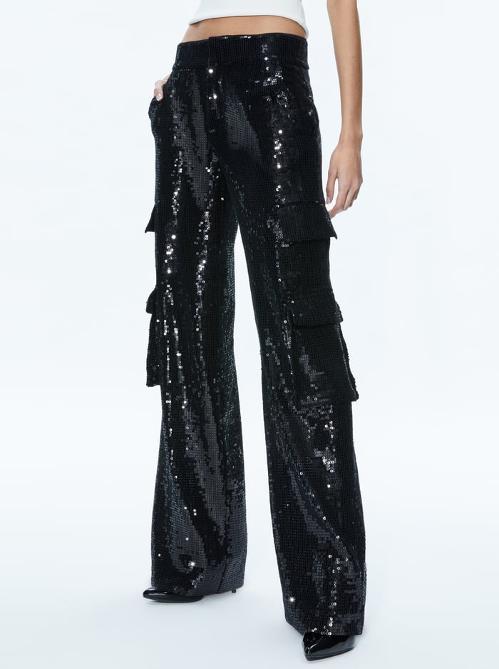 HAYES SEQUIN CARGO PANT - BLACK - Alice And Olivia