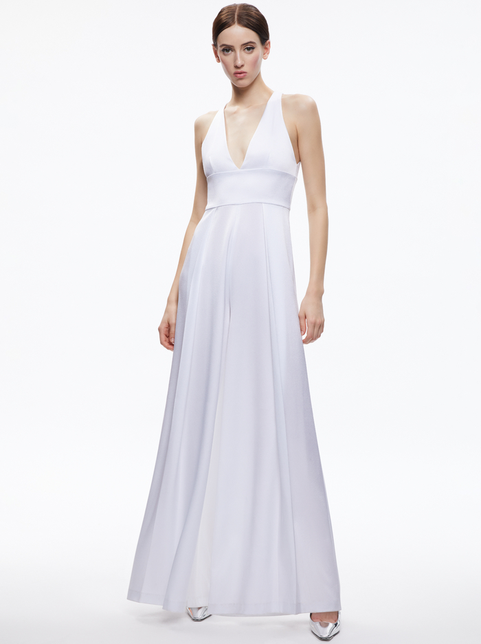 MYRTLE DEEP V-NECK WIDE LEG JUMPSUIT - WHITE - Alice And Olivia