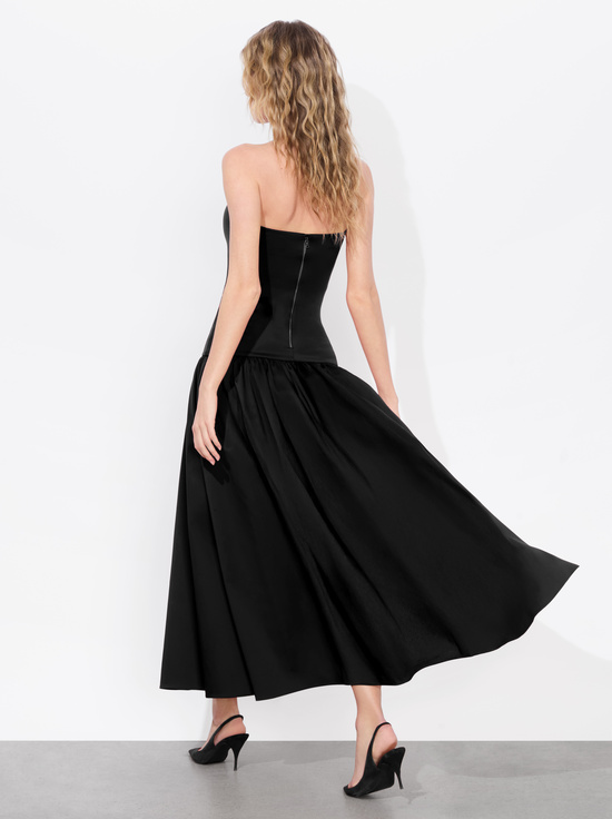 BLACK-ORIANA DROP WAIST MIDI DRESS