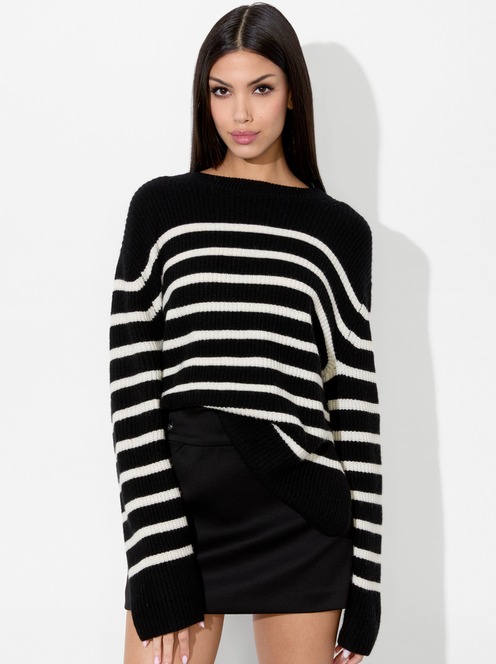 HAROLD STRIPED PULLOVER - BLACK/ECRU - Alice And Olivia