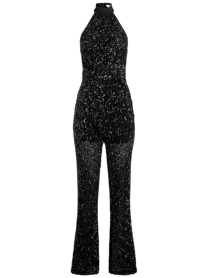 CATALINE SEQUIN HIGH NECK WIDE LEG JUMPSUIT - BLACK image 5 - Alice And Olivia