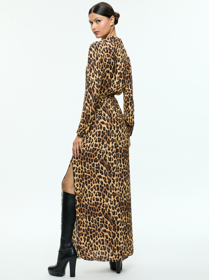 CHASSIDY MAXI SHIRT DRESS - SPOTTED LEOPARD DARK TAN image 2 - Alice And Olivia