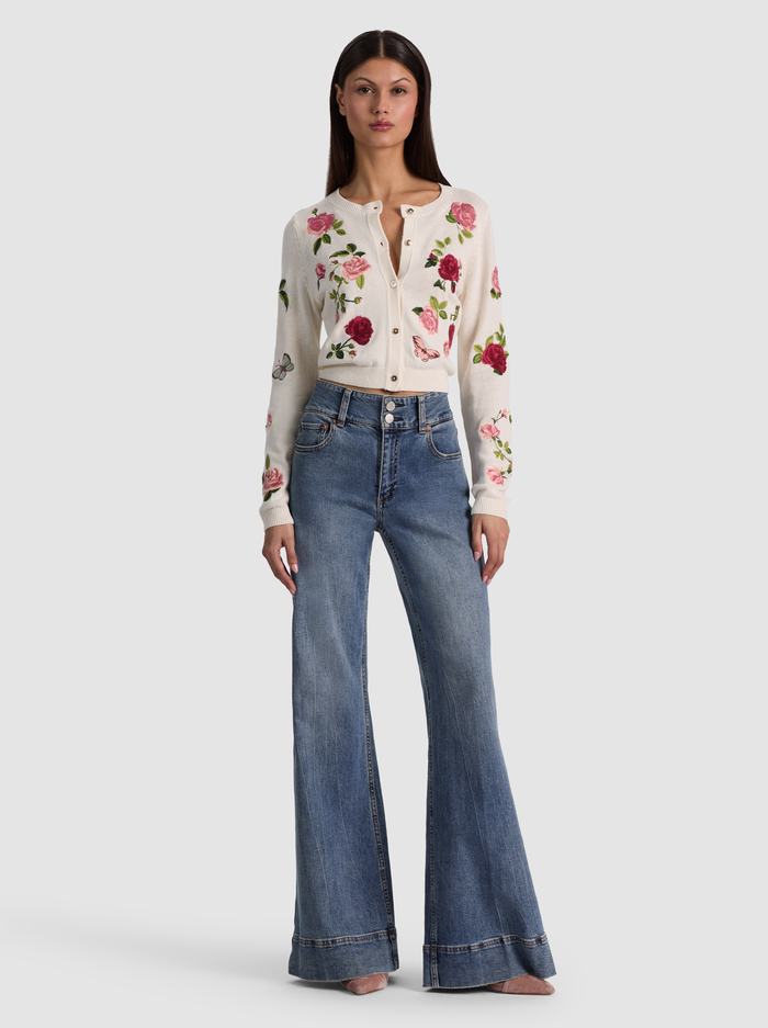 DOLLIE EMBROIDERED CARDIGAN - GARDEN GOSSIP OFF WHITE image 2 - ALICE + OLIVIA