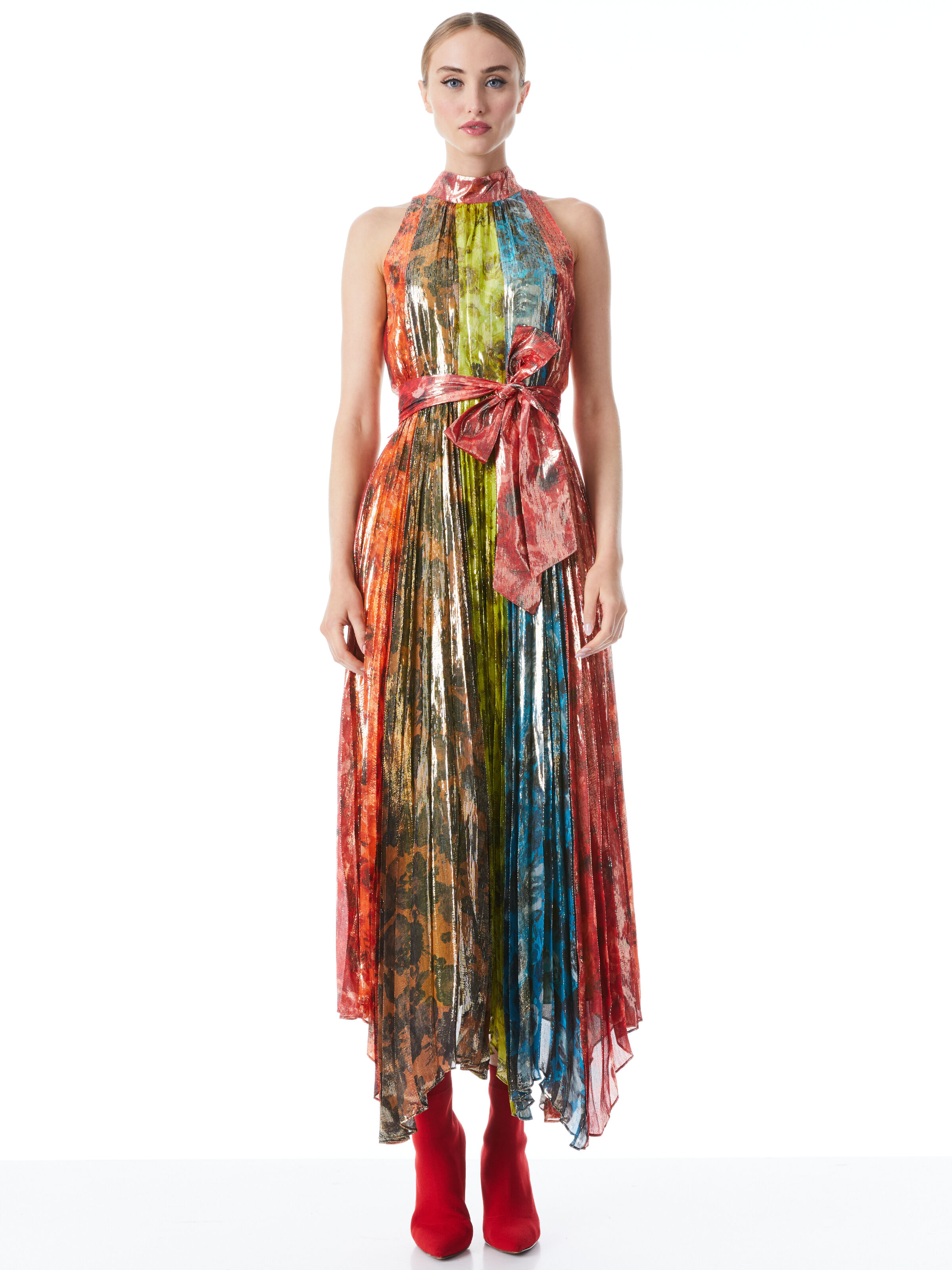 Mertie Mock Neck Pleated Maxi Dress In Multi Alice Olivia