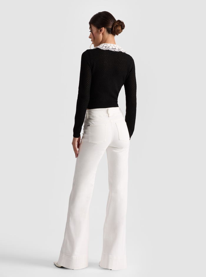 CARSON COLLARED CARDIGAN - BLACK/SOFT WHITE image 2 - Alice And Olivia