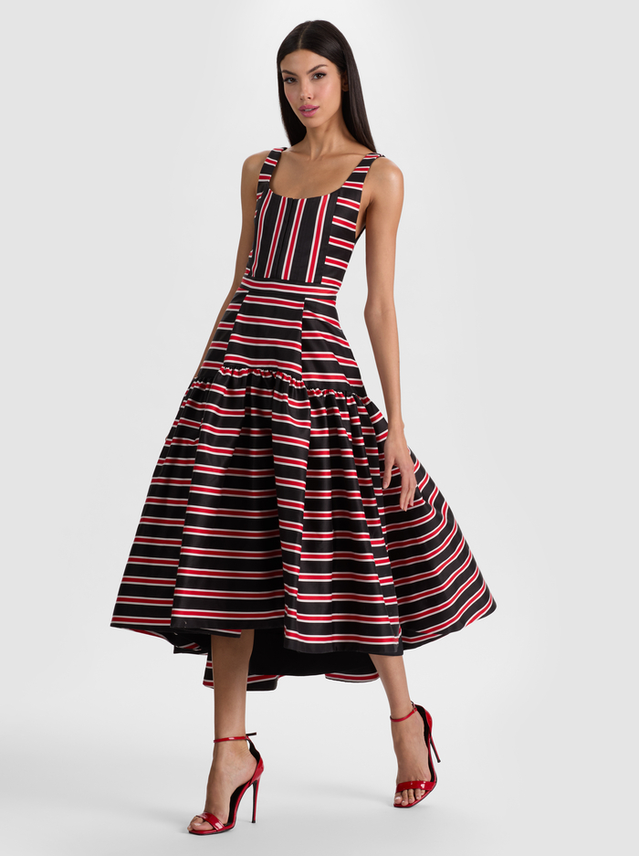 DIANA STRUCTURED MIDI DRESS - TEAKWOOD STRIPE LG BLACK image 3 - ALICE + OLIVIA