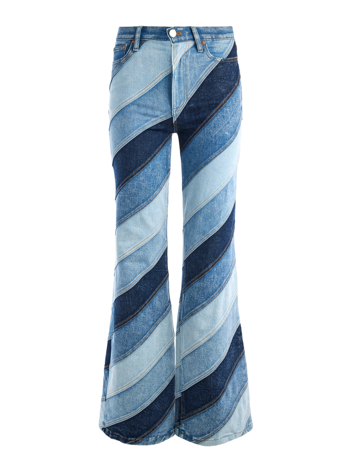 BEAUTIFUL WIDE FLARE JEAN - INDIGO TWIRL PATCHWORK image 5 - Alice And Olivia