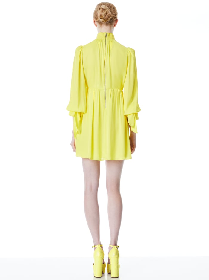 THEA TIE BLOUSON SLEEVE DRESS - CANARY image 1 - Alice And Olivia