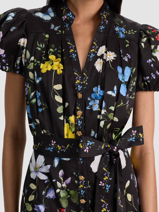 TWISTING VINES BLACK-CORA MINI SHIRT DRESS