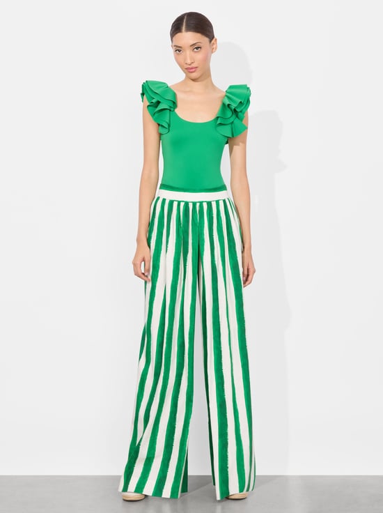 LIGHT EMERALD-TAWNY RUFFLE BODYSUIT