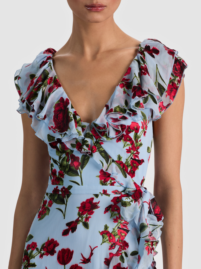 KRISTEN RUFFLE WRAP MAXI DRESS - AMERICAN BEAUTY CAROLINA BLUE image 2 - ALICE + OLIVIA