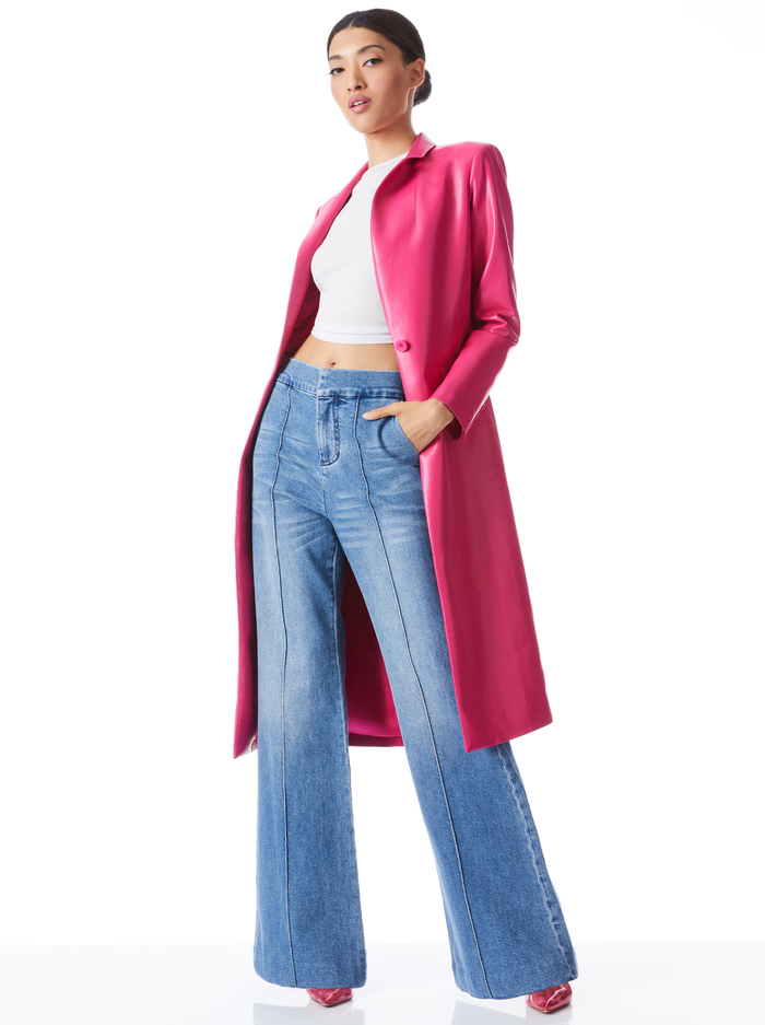 MACEY VEGAN LEATHER NOTCH COLLAR LONG BLAZER - WILD PINK image 2 - Alice And Olivia