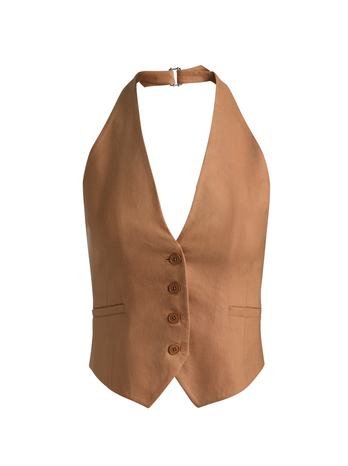 ERICA LINEN VEST - TAN image 5 - ALICE + OLIVIA