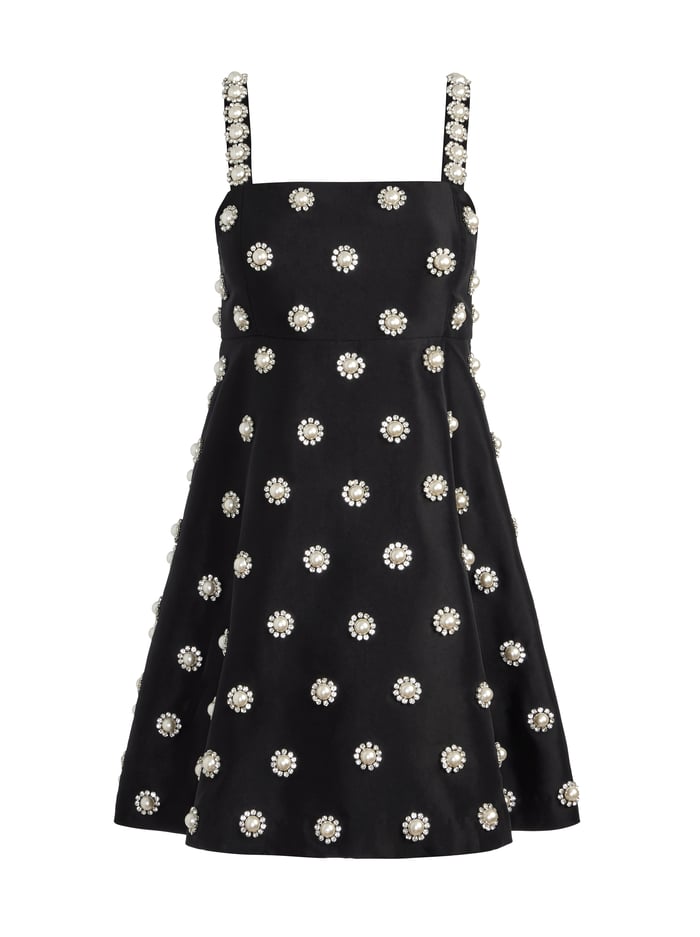 ATHENE PEARL EMBELLISHED BABYDOLL MINI DRESS - BLACK/PEARL image 5 - Alice And Olivia