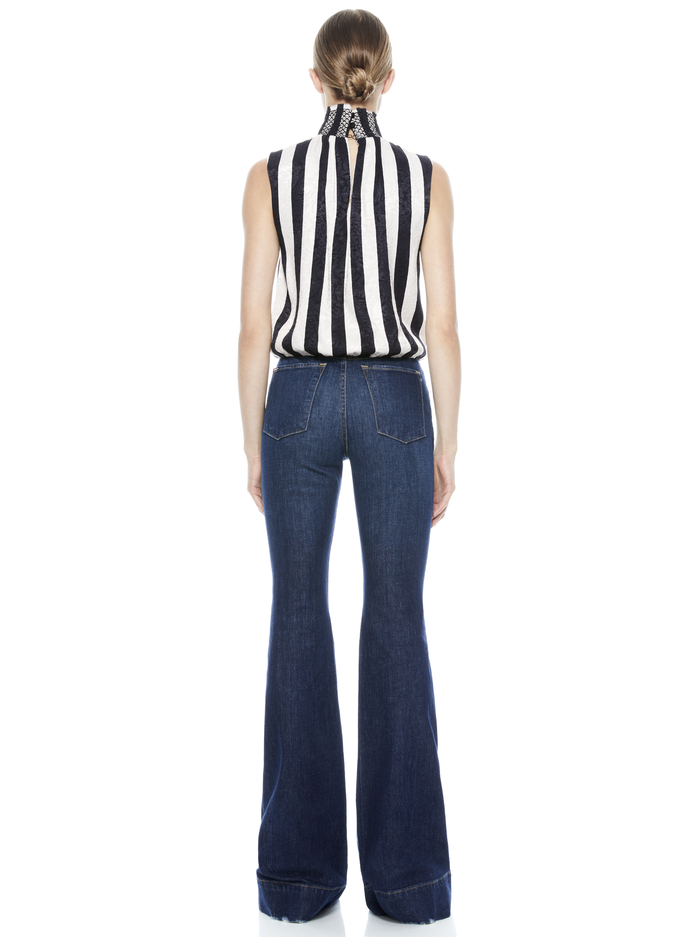 TRUDY SMOCKED NECK BLOUSE - EMPIRE STRIPE BLACK image 2 - ALICE + OLIVIA