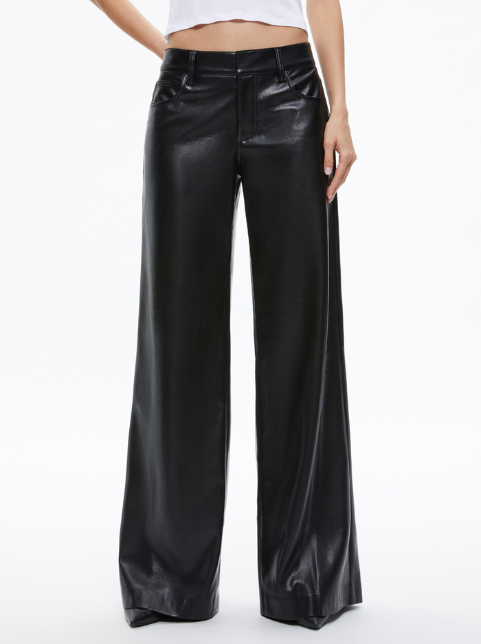 TRISH VEGAN LEATHER WIDE LEG PANT - BLACK - Alice And Olivia