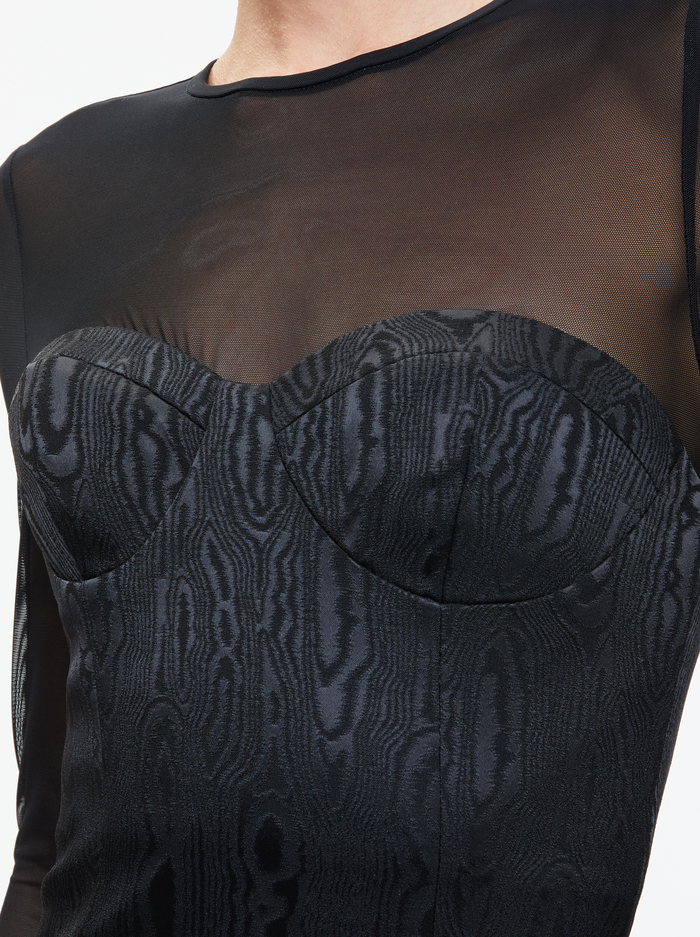 TAKAKO MESH CREW NECK MINI DRESS - BLACK image 3 - Alice And Olivia