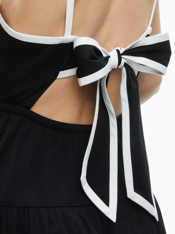 HARTLEY GATHERED MIDI DRESS - BLACK/OFF WHITE image 1 - Alice And Olivia