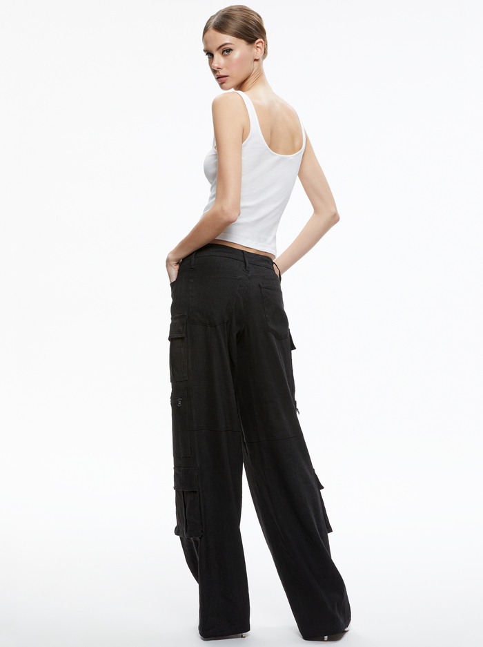 CAY BAGGY CARGO LINEN PANT - BLACK image 1 - ALICE + OLIVIA