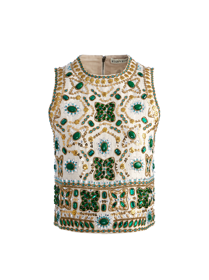 AMAL EMBELLISHED TANK - OFF WHITE MULTI image 6 - Alice And Olivia