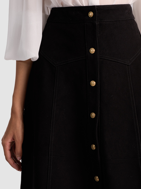 BLACK-CALICA SUEDE MIDI SKIRT