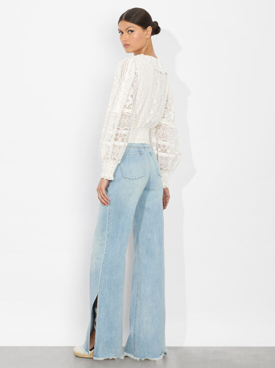 OFF WHITE-DOVE RUFFLED CROP TOP