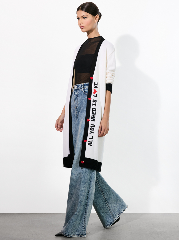 A+O X THE BEATLES BRADFORD MAXI CARDIGAN - ECRU MULTI image 3 - Alice And Olivia