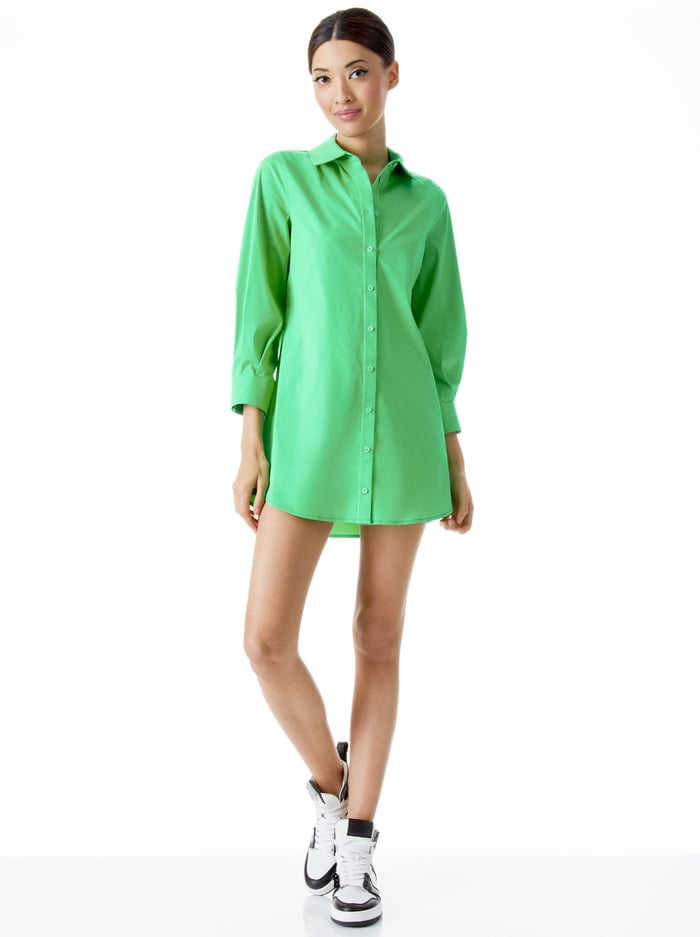 DIMITRA ROLLED SLEEVE DRESS - GARDEN GREEN - Alice And Olivia