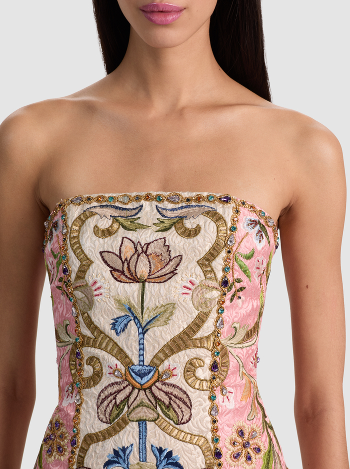 KATIA EMBROIDERED MINI DRESS - CHAMPAGNE/MULTI image 2 - ALICE + OLIVIA