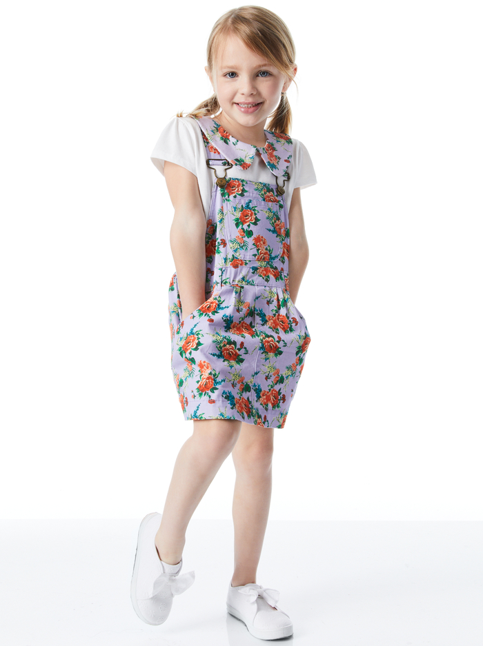 A+O x DOTTY DUNGAREES OVERALL DRESS - FLORAL EXPRESS SM LAVENDER - Alice And Olivia