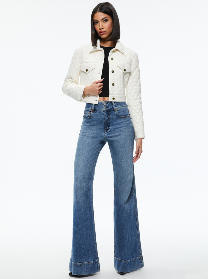 CHLOE QUILTED VEGAN LEATHER CROPPED JACKET - ECRU image 4 - Alice And Olivia