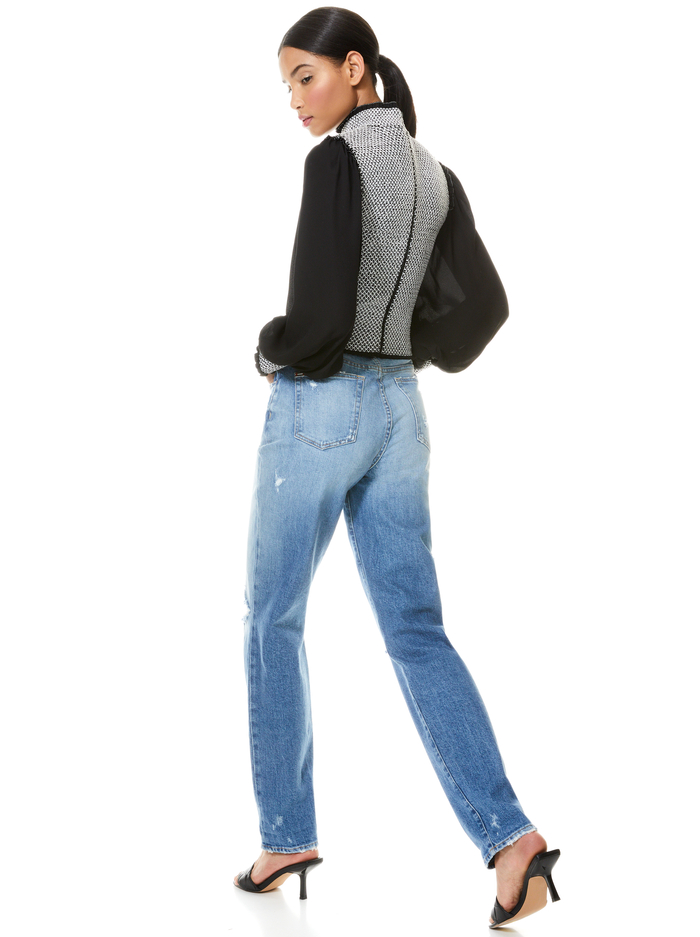 AVIVA SMOCKED BLOUSE   - BLACK/WHITE image 1 - Alice And Olivia