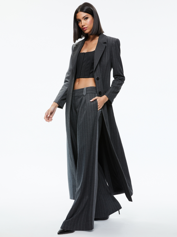 BRET LONG BLAZER - GREY/CHARCOAL PINSTRIPE image 2 - Alice And Olivia
