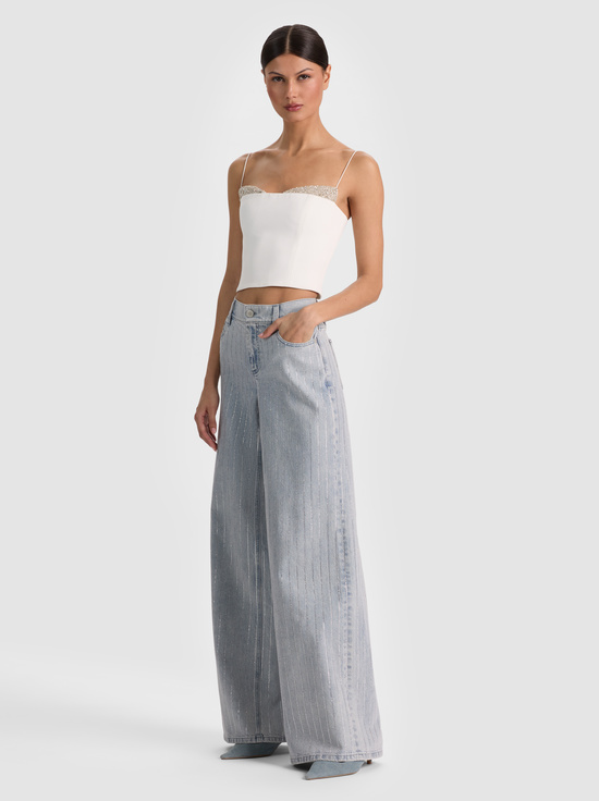 OFF WHITE/CRYSTAL-HALLIE EMBELLISHED PEEKABOO TOP