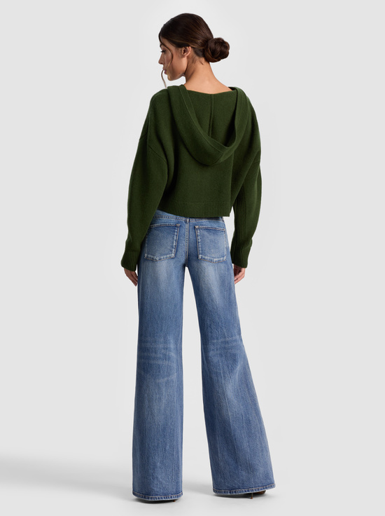 DARK OLIVE-COREY HOODED CASHMERE CARDIGAN