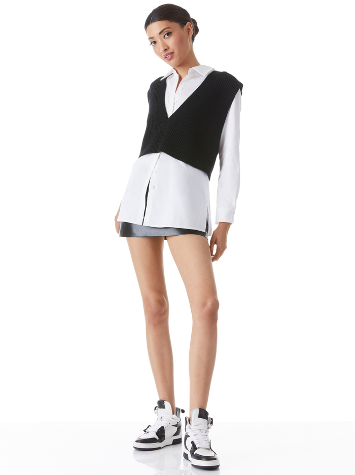 ORLY SWEATER VEST COMBINATION TOP - BLACK COMBO image 2 - Alice And Olivia