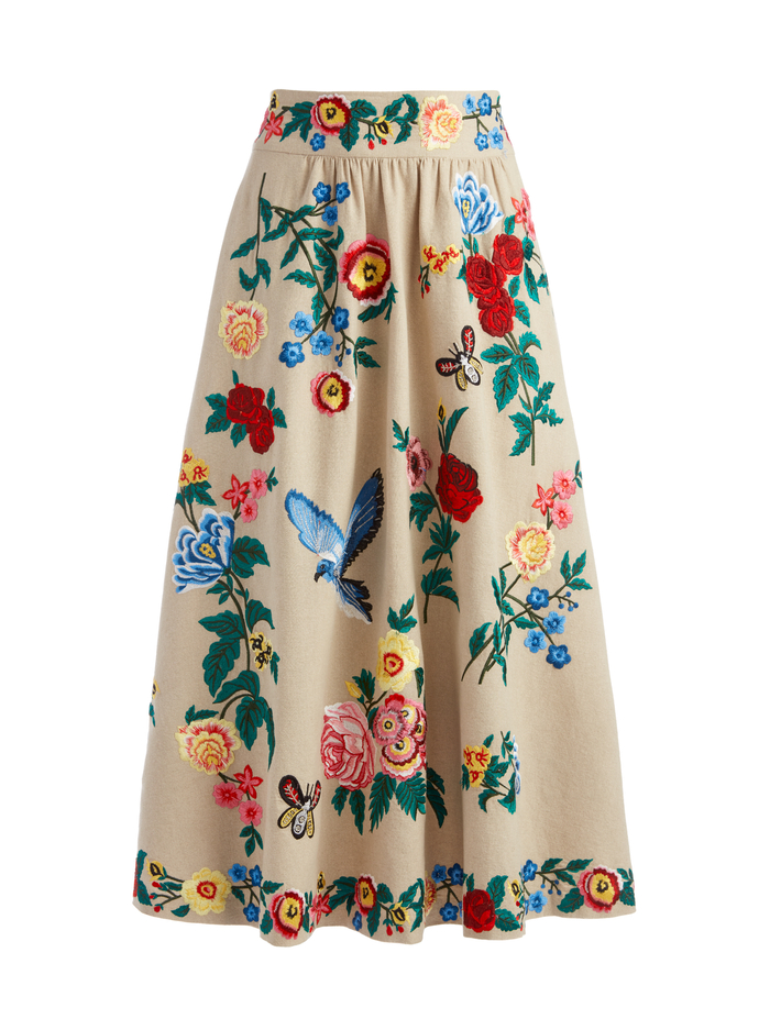 EARLA FLORAL EMBROIDERED MIDI SKIRT - OATMEAL/MULTI image 5 - Alice And Olivia