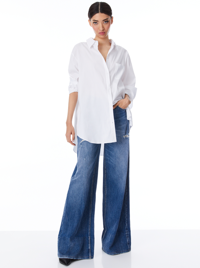 FINELY OVERSIZED LONG BUTTON DOWN SHIRT - WHITE image 2 - Alice And Olivia