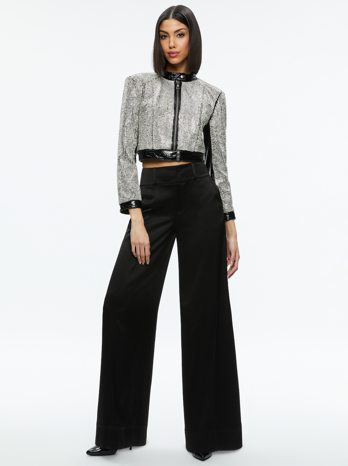 LARI CRYSTAL EMBELLISHED LEATHER JACKET - BLACK/CRYSTAL image 2 - Alice And Olivia