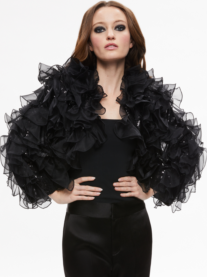 BRITTON RUFFLED CROPPED JACKET - BLACK - Alice And Olivia