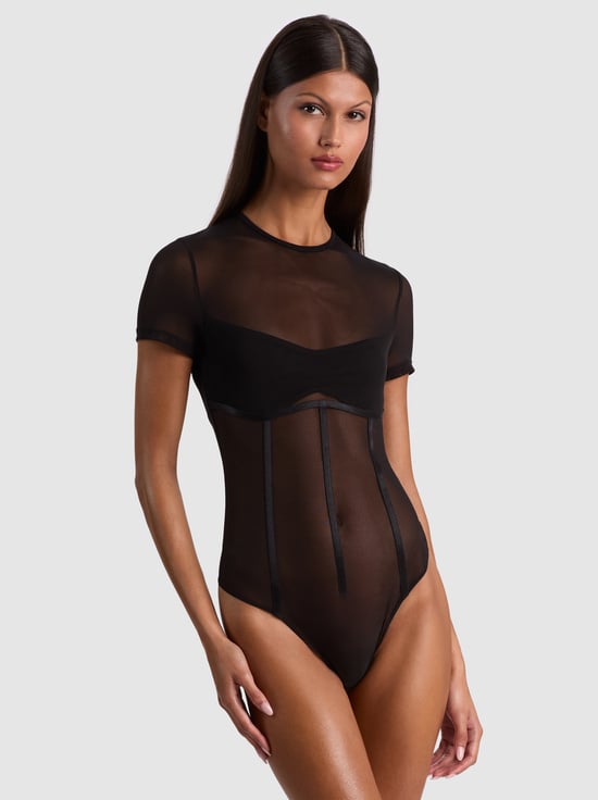 BLACK-WHITNEY SHEER SEAMED BODYSUIT